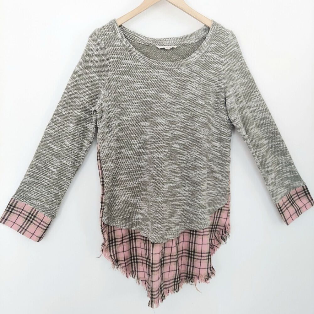 Indigo Thread Mixed Fabric Sweater Womens Medium Boho Grunge Slub Flannel